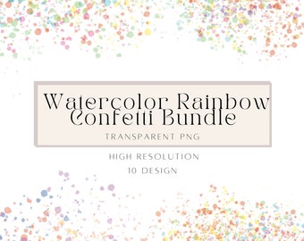 Rainbow Confetti Overlay PNG Clipart, Watercolor, Birthday Card Transparent Background, Digital Download