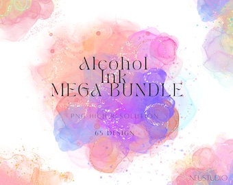 Alcohol Ink Mega Bundle PNG, Pastel Abstract Splashes