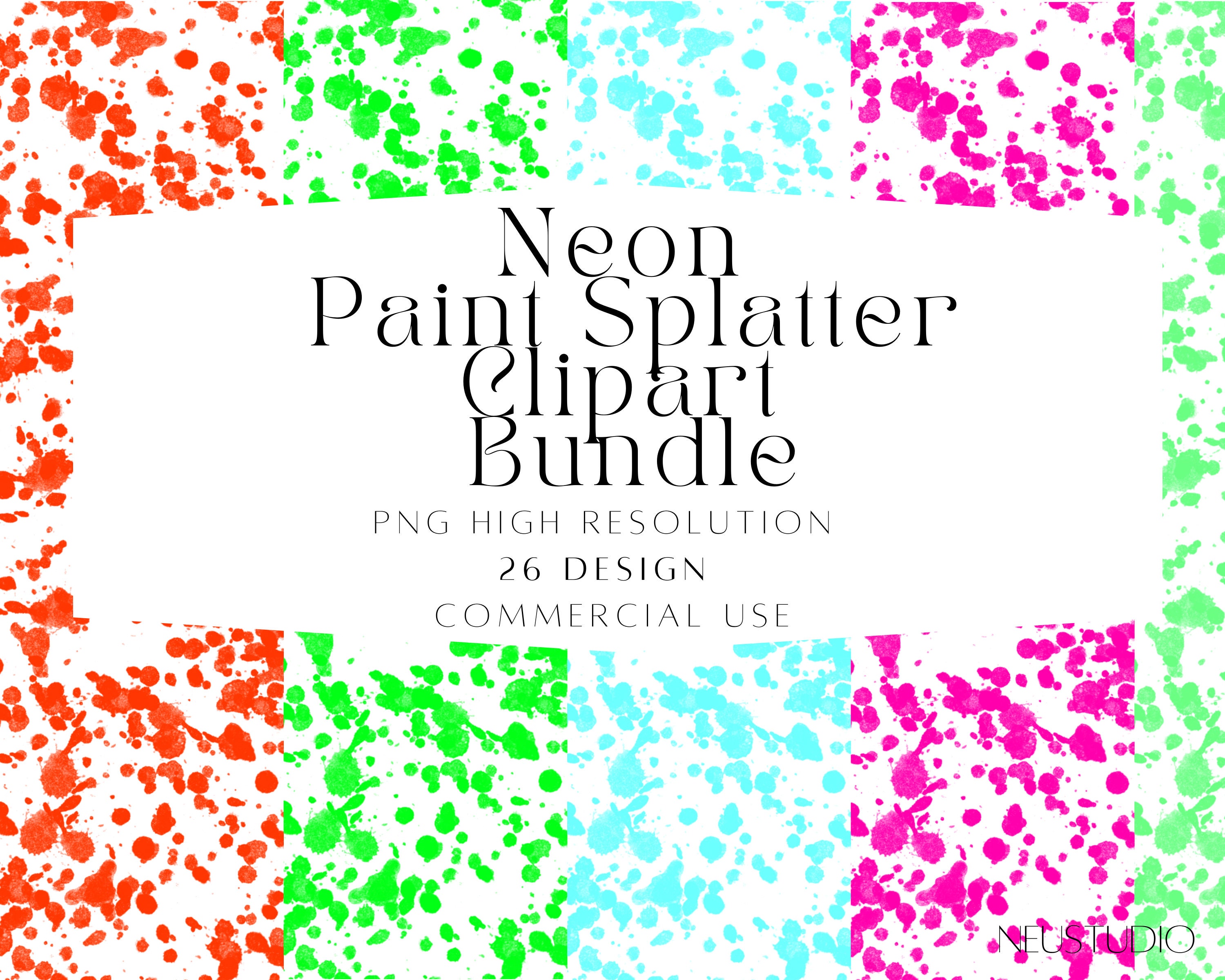 Rainbow Neon Paint Splatter Png Color Splash Png Background - Etsy