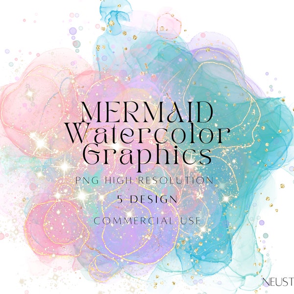 Watercolor Clipart, Watercolor Background Png, Mermaid Watercolor Graphics, Alcohol Ink Clipart, Dreamy Cliparts