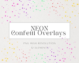 Neon Confetti Overlays, Confetti Dots Graphics, Polka Dot Decoration Overlays, Neon Rainbow Confetti Overlays