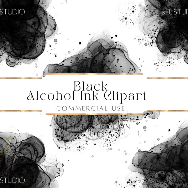Black Alcohol Ink Clipart, Black Sublimation Background, Black Watercolor Background PNG Graphics, Instant Download