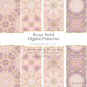Rose Gold Vintage Digital Paper: Geometric Flower Patterns (Digital Download)