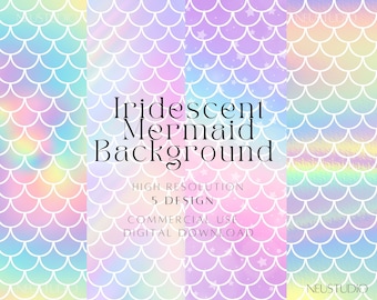 Pastel Mermaid Scales Digital Paper, Holographic Rainbow Background, Kawaii Iridescent Scrapbook, Birthday Party Printable