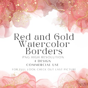 Red Watercolor Borders, Red and Gold Glitter Borders, Valentines Day Borders Clipart, Red Watercolor Invitation Border PNG, Border PNG