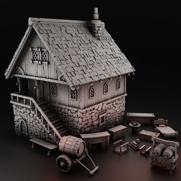 Tavern and props | 28mm | Tabletop Scenery | STL only | DnD | RPG | FDM&ResinUV
