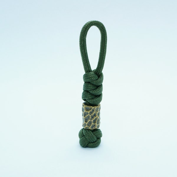 Antiqued Hammered Brass Bead & Paracord EDC Keyring - 36 COLOURS - Paracord Custom Metal Key Ring - Pry Bar Penknife Swiss Army Accessory