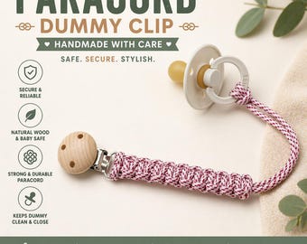 Paracord Dummy Clip: Wooden Clasp Pacifier Holder