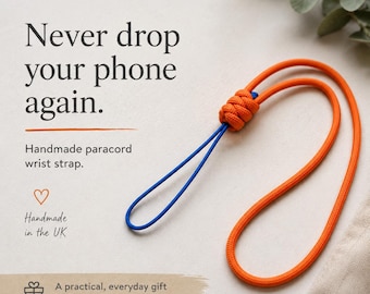 Correa de muñeca de paracord para teléfono o cámara – Cordón de sujeción segura – Regalo para él – Hecho a mano en el Reino Unido