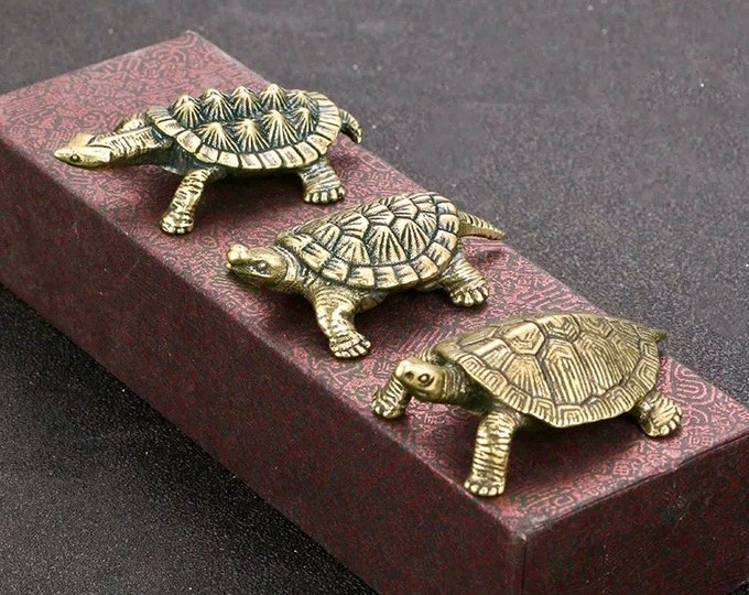 Home decor Copper Turtle Figurine set Eco Turtle gifts Little tortuga statue copper Tortoise decor 3 Turtles Toy Tea Pets