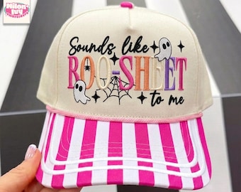 Sounds Like Boo Sheet Hat Embroidery Files, Sarcastic Halloween Trucker Hat Saying Design, Spooky Season Cap Quote Ghost Spider Web PES DST