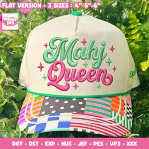 Mahjong Queen Hat Embroidery Files, Mahjong Game Night Stitch Pattern For Cap