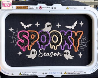 Spooky Season Applique Embroidery Files, Funny Halloween HTV Glitter Design, Sarcastic Ghost Spider Bat, Drip Font Halloween Machine Pattern