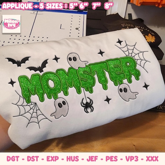 APPLIQUE Momster Halloween Embroidery Files, Spooky Season Mama Design