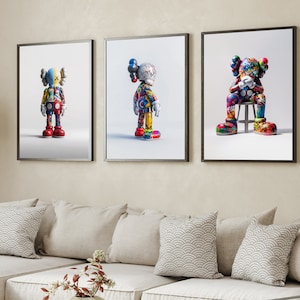 Kaws poster set of 3, Kaws poster | Kaws, 3 piece wall art, Kaws wall art, Kaws figure, digital download, Kaws figure, Hypebeast