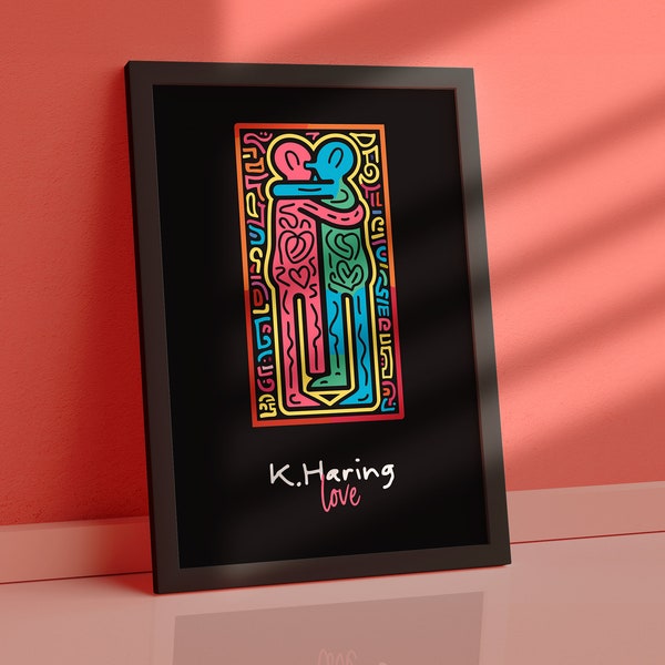 Keith Haring Print - iconic Haring Style for modern home | Keith Haring poster, printable wall art, love poster