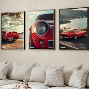 Ferrari Poster, 3er-Set Auto Poster, Wanddekoration, 3-teilige Wandkunst, digitaler Download | Perfekt für Autoliebhaber und Autobegeisterte