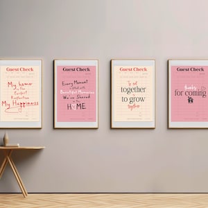 Guest Check Wall Art | guest check print, preppy wall art, pink guest check poster, printable poster, digital download, dopamine decor