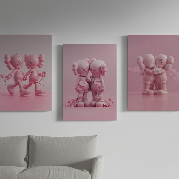 Kaws poster bundle - 3 piece wall art | love poster, printable Kaws wall art, Kaws figure, digital download, pink wall art