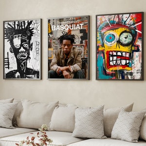 Basquiat print, 3 piece wall art | Basquiat poster, digital download, pop art, contemporary art, Basquiat