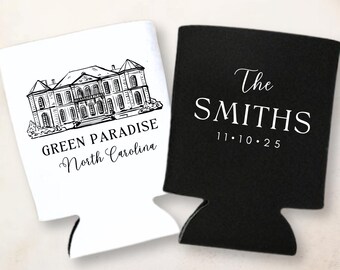 Venue Can Cooler, Slim & Regular Custom Wedding Can Coolers, Personalized Cozies