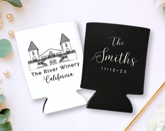 Custom Venue Can Holder – Illustrated Wedding Favor, Personalized Drink Sleeve, Wedding Reception Gifts for Guests