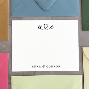 Thank You Cards with Envelopes, Couples Initials Notecards, Wedding Stationery Set - Thank You Notes Bridal Engagement Wedding Notecards
