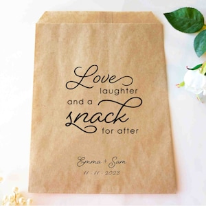 Bags for Snacks, Love Laughter and a Snack for After, Bridal Shower Candy Bar, Wedding Cookies, Sweet Take Home Dessert, Paper Treat Bags
