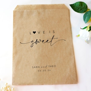 Bags for Candy, Wedding Favors, Bridal Shower, Love is Sweet, Sweet Bar, Engagement Party, Dessert Personalized Paper Treat Bags