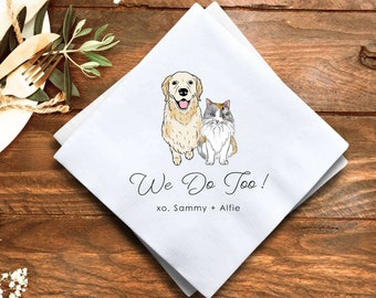 Custom Pet Wedding Napkins, Dog Cat Bridal Shower Napkins