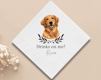 Custom Pet Portrait Wedding Napkins, Personalized Dog Cocktail Napkins