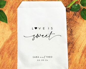 Love is Sweet, Bags for Candy, Wedding Favors, Bridal Shower Gifts for Guest, Take Home Dessert, Paper Treat Bags