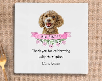 Baby Shower Napkins, Custom Pet Portrait Baby Shower Napkins, Party Favors, Cocktail Napkin with Dog