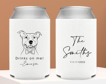 Pet Wedding Can Cooler Custom Illustrated Dog or Cat Drink Holder, Personalized Beverage Sleeve, Wedding Can Coolers Favor