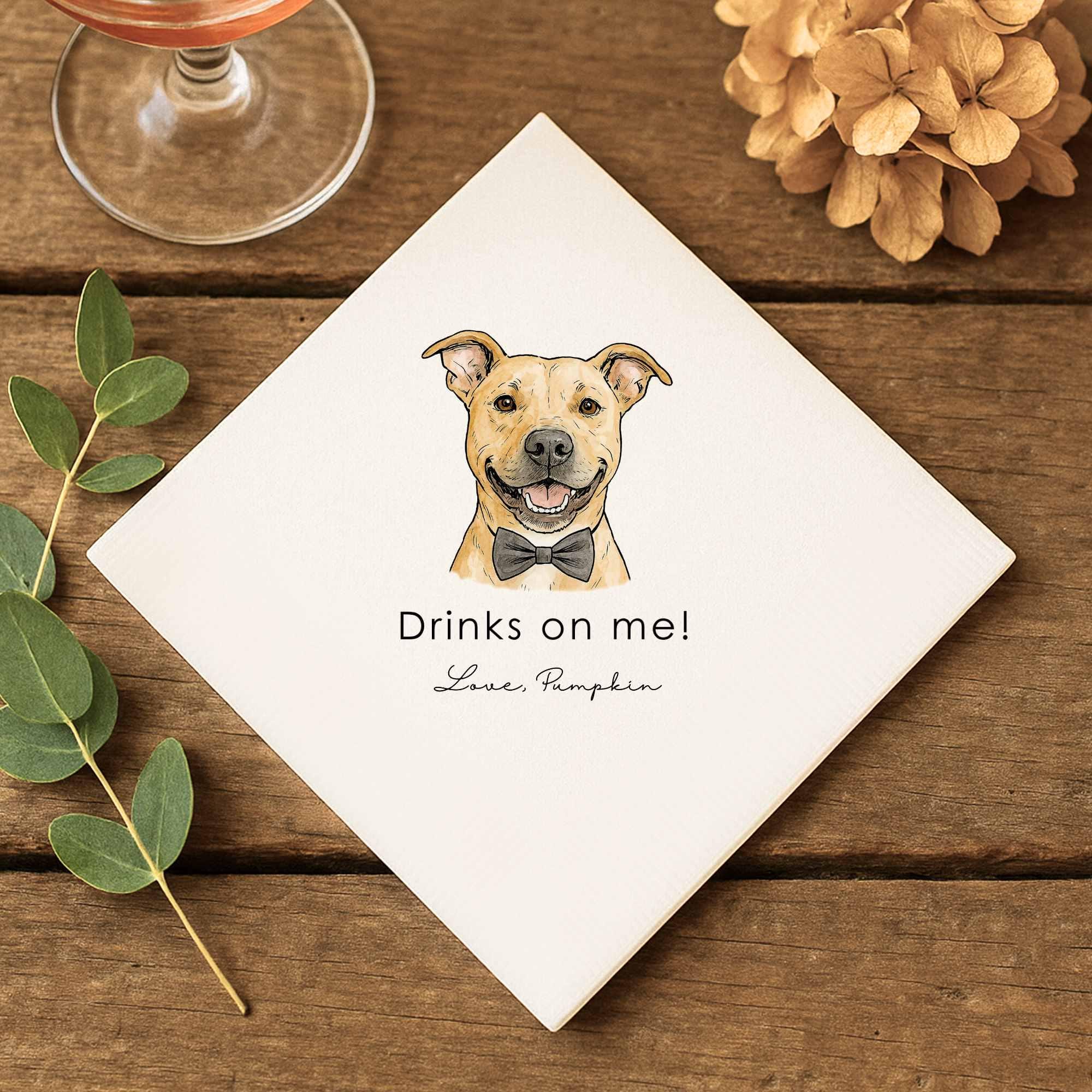 Custom Pet Portrait Cocktail Napkins: Dog & Cat Wedding Favors