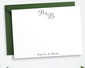 Wedding Thank you Cards with Envelopes, Thank You Notes Bridal Engagement Wedding Notecards, Couples Initials Stationery Set
