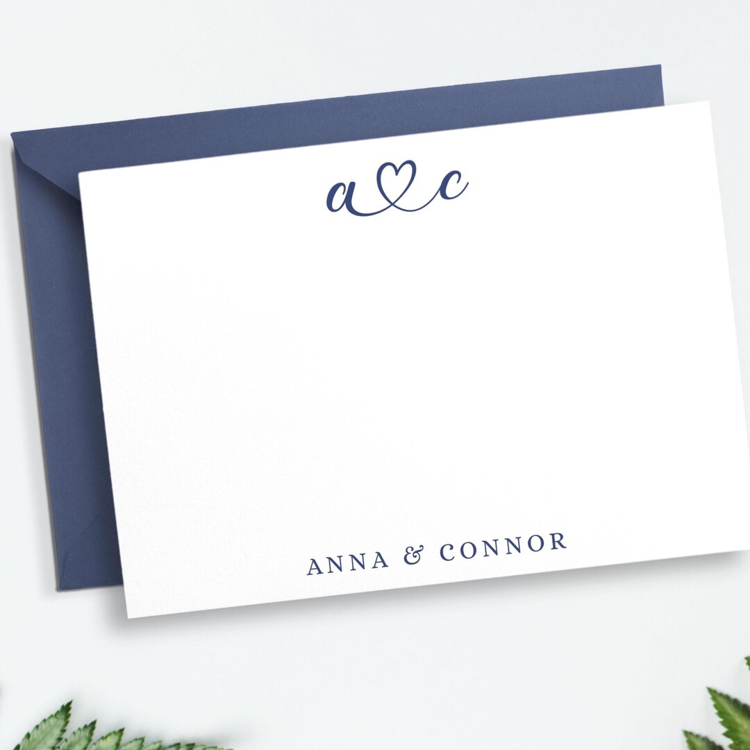 Personalized Wedding Thank You Cards With Envelopes, Couples Initials ...