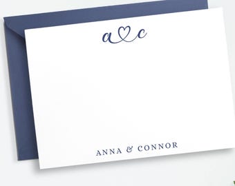 Personalized Wedding Thank You Cards with Envelopes, Couples Initials Stationery Set