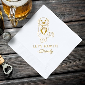 Custom Illustrated Dog Wedding Napkins Bridal Shower Custom Bar Napkin Custom Pet Wedding Napkins Dog Cat Napkin Pet Custom Cocktail Napkins