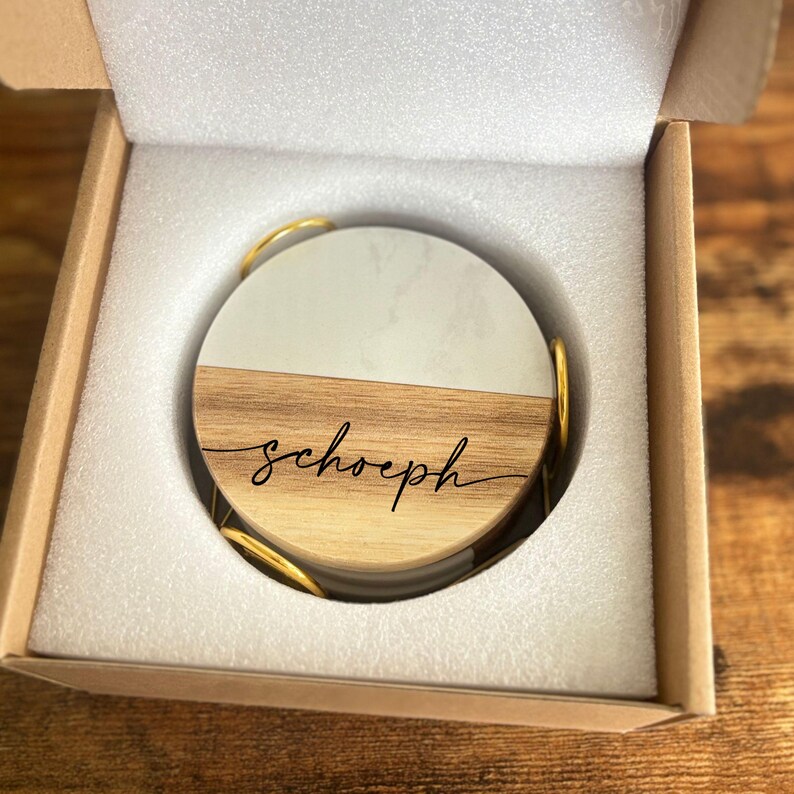 Engraved Company Logo Coasters, Marble & Wood, Corporate Gift Set - Etsy