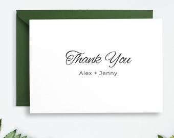 Personalized Thank You Cards with Envelopes, Custom Wedding Thank You Notes, Elegant Bridal Stationery