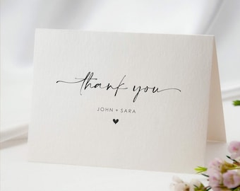 Wedding Thank You Cards with Envelopes, Custom Bridal Thank You Notes, Elegant Script Stationery, Thank you Cards Personalized