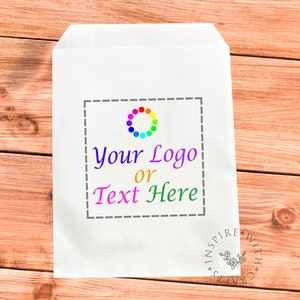 Custom White Bags with Logo/Text | Party Favors, Merchandise, Guest Gifts, Treat & Goodie Bags, Candy Paper Bags