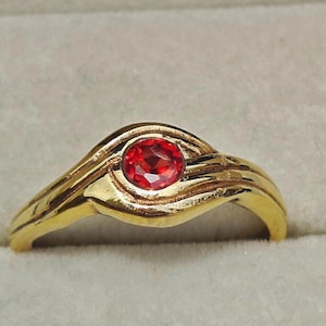 Brass Garnet Ring: Vintage Style Red Stone Engagement Ring