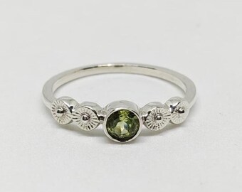 Green Peridot Ring: Round Cut Sterling Silver Promise Ring