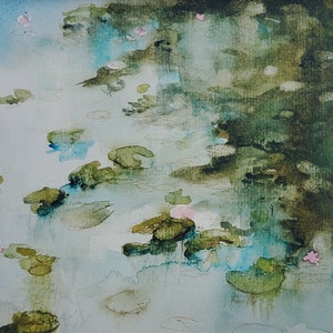 Set of TWO Monet inspired Lily Pad Prints, Original Wall art, Watercolor Lily Pad Art, Calming Art, Pond Prints, Original Painting