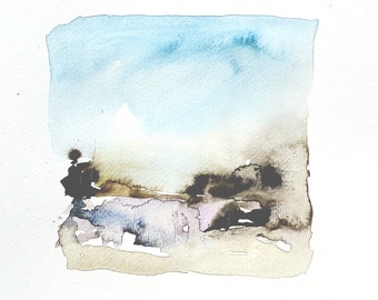 Mini Watercolor Landscape Prints, Calming Sky, Set of Two, 6x6