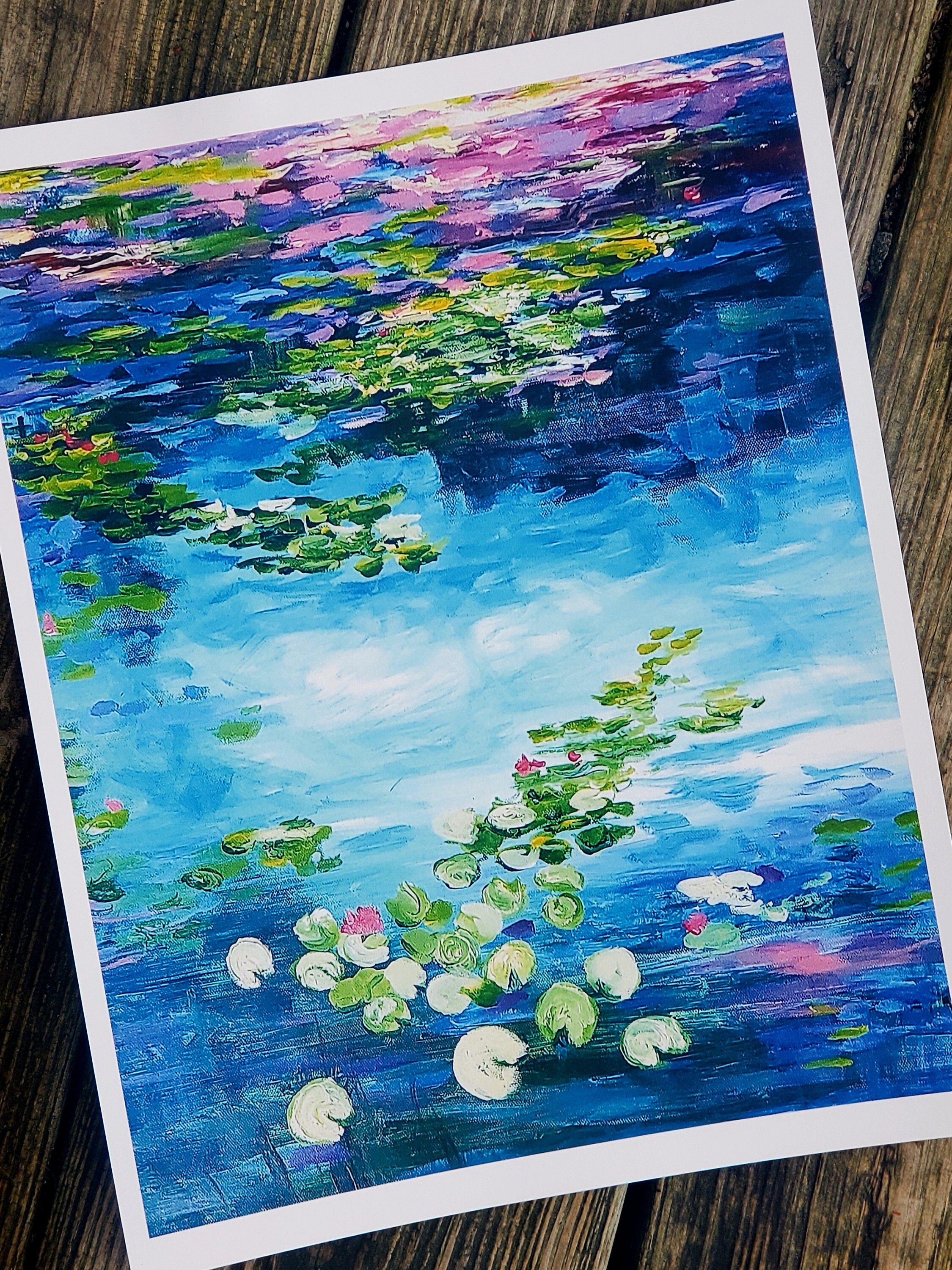 睡蓮の池の絵画プリント、カラフルな水の反射アート - Etsy 日本