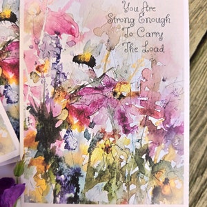 Ensemble de cinq cartes de correspondance inspirantes fleurs et abeilles, aquarelles de fleurs sauvages, oeuvre d'art originale, cadeau de guérison, peinture de bourdon