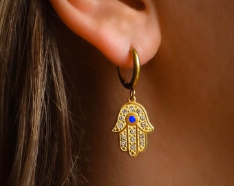 Gold Evileye Earrings, Spiritual Jewelry, Dainty Evil Eye Earrings, Witchy Gift, Evileye Jewelry, Hamsa Earrings